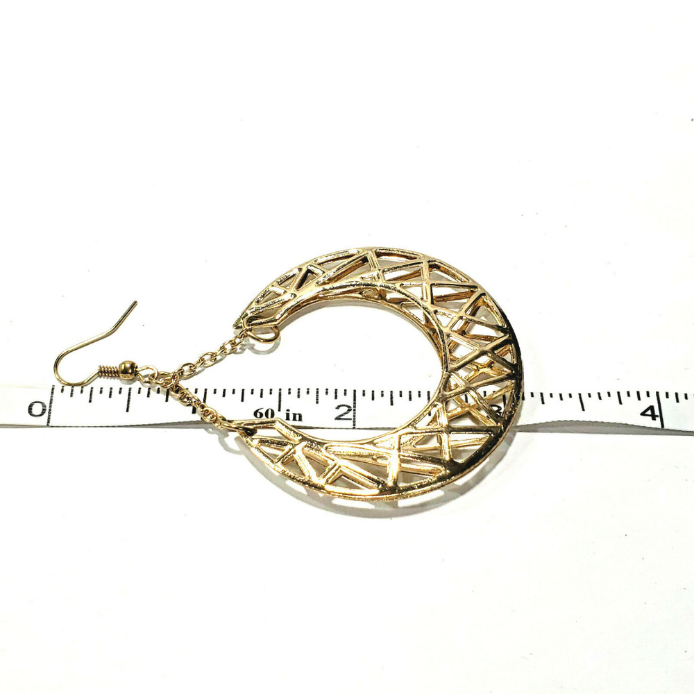Large Gold Tone Open Work Hoop Earrings - Picture 6 of 7